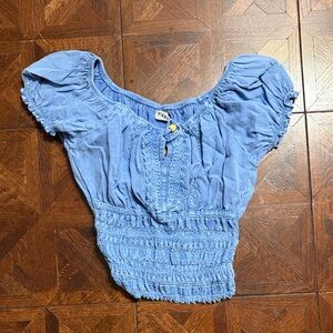 Elegant Blue Smocked Women's Blouse